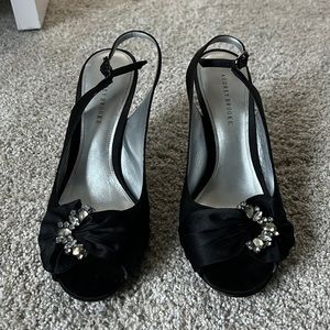 Excellent condition, only worn for a day, black slingback peep toe sandals